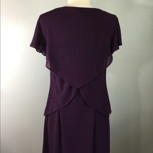 Coldwater Creek Sz 10 Purple Beaded V Neck Dress Wine Red - Picture 9 of 12